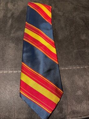 Men's Navy Tie with Red and Yellow Diagonal Stripes